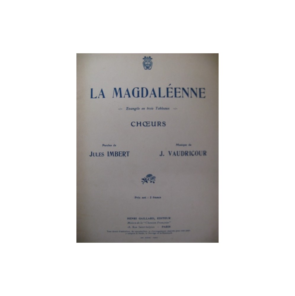 VAUDRICOUR Joseph La Magdaléenne Chant Piano ou Orgue