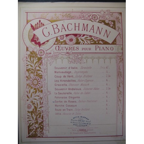 BACHMANN Georges Gerbe de Roses Piano 1892