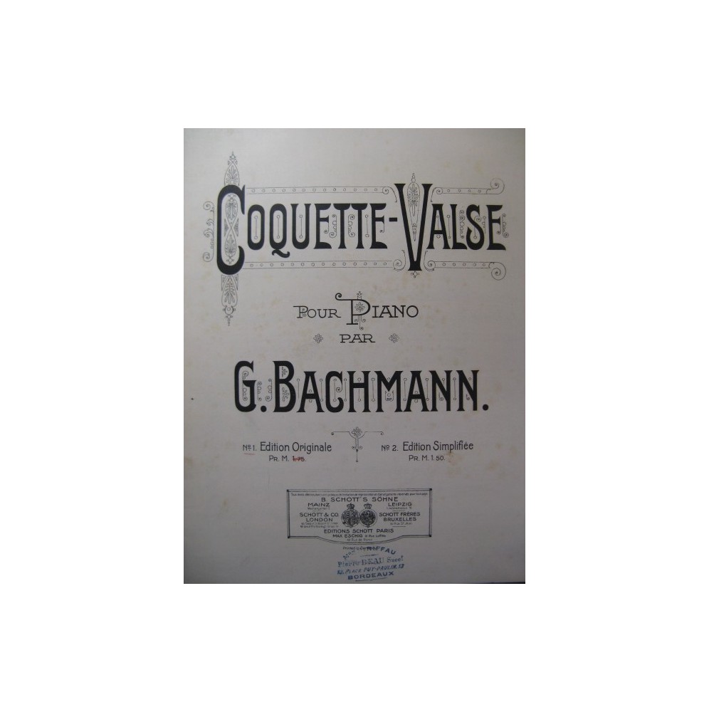 BACHMANN Georges Coquette-Valse Piano XIXe