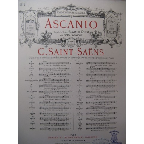 SAINT-SAËNS Camille Ascanio No 7 Chant Piano 1889