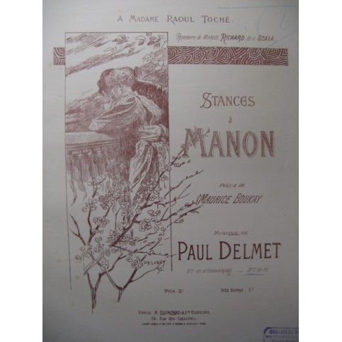 DELMET Paul Stances à Manon Piano Chant