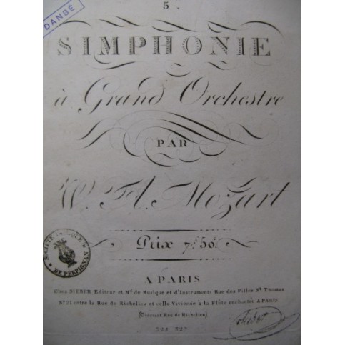 MOZART W. A. Simphonie No 5 K 250 Orchestre ca1780
