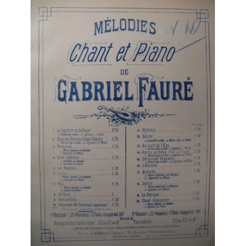 FAURÉ Gabriel La Chanson du Pêcheur Chant Piano ca1884