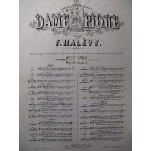 HALÉVY F. La Dame de Pique No 2 Chant Piano ca1850