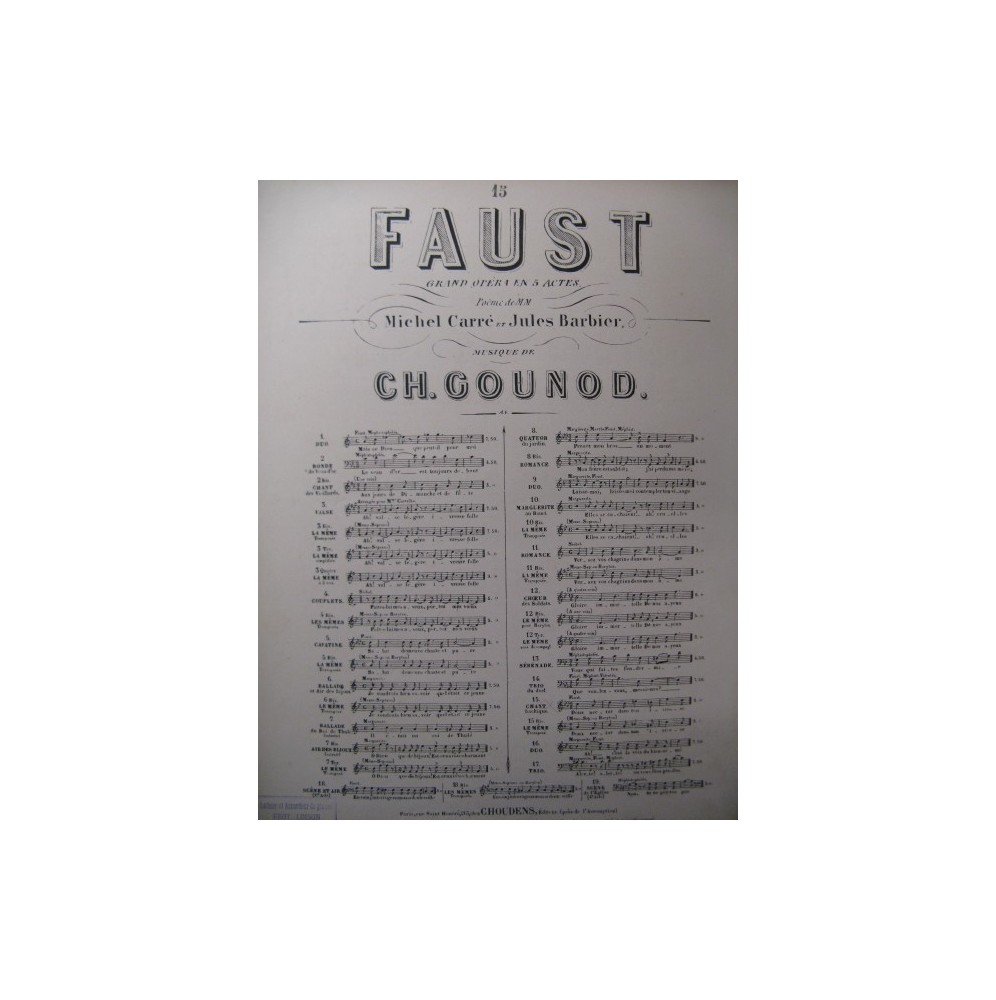 GOUNOD Charles Faust No 15 Chant Bachique Piano Chant XIXe