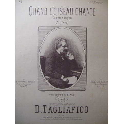 TAGLIAFICO D. Quand l'Oiseau Chante Chant Piano 1885