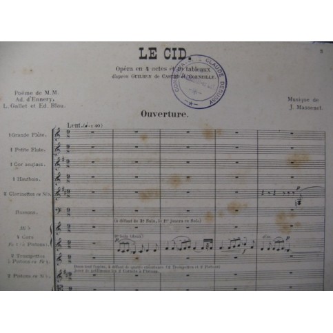 MASSENET Jules Le Cid Ouverture Orchestre 1895