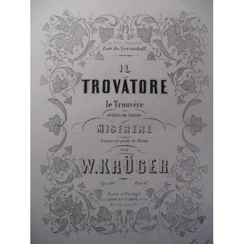 KRÜGER W. Il Trovatore de Verdi Piano ca1860