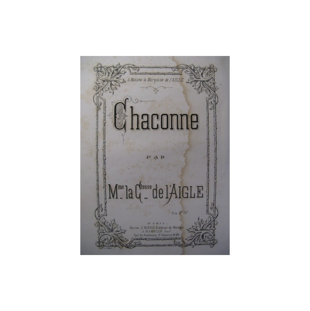 DE L'AIGLE Mme la Comtesse Chaconne pour Piano XIXe