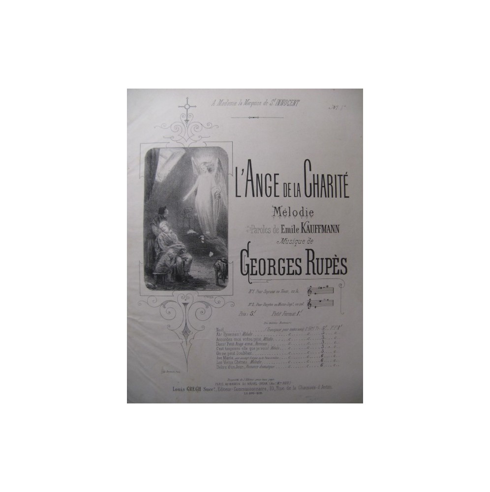 RUPÈS Georges L'Ange de la Charité Chant Piano ca1875