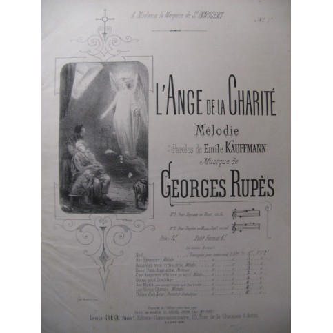 RUPÈS Georges L'Ange de la Charité Chant Piano ca1875