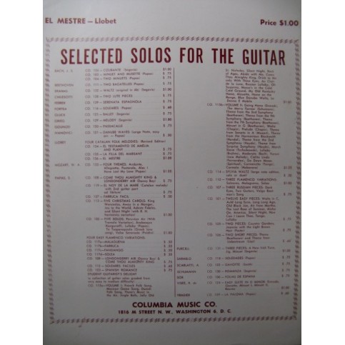 LLOBET Miguel El Mestre Catalan Folk Melody Guitare 1960