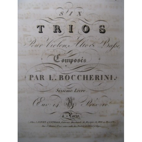 BOCCHERINI Luigi 6 Trios op 14 Violon Alto Violoncelle ca1820