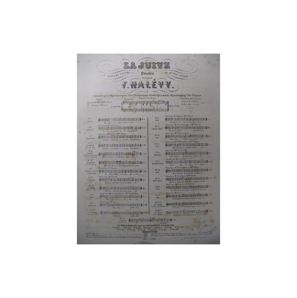 HALÉVY F. La Juive No 5 Prière des Juifs Chant Piano ca1857