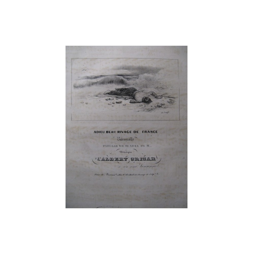 GRISAR Albert Adieu Beau Rivage de France Chant Piano ca1830