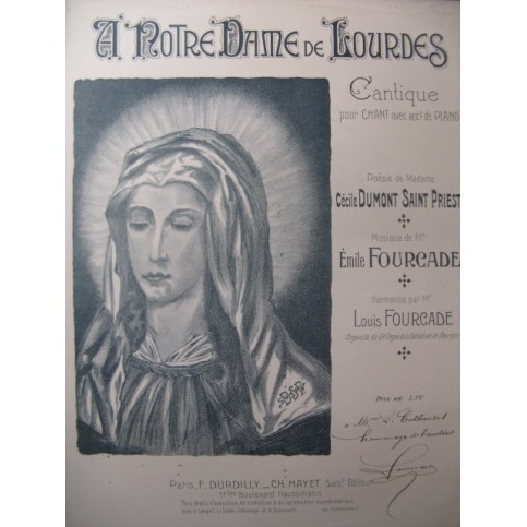 FOURCADE Émile A Notre Dame de Lourdes Chant Piano