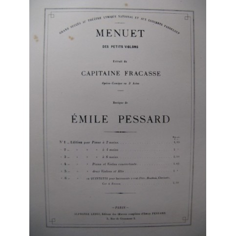 PESSARD Emile Menuet des Petits Violons Piano 4 mains 1878