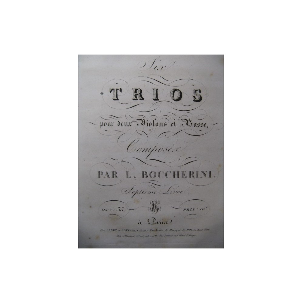 BOCCHERINI Luigi 6 Trios op 35 pour 2 Violons et Basse ca1820