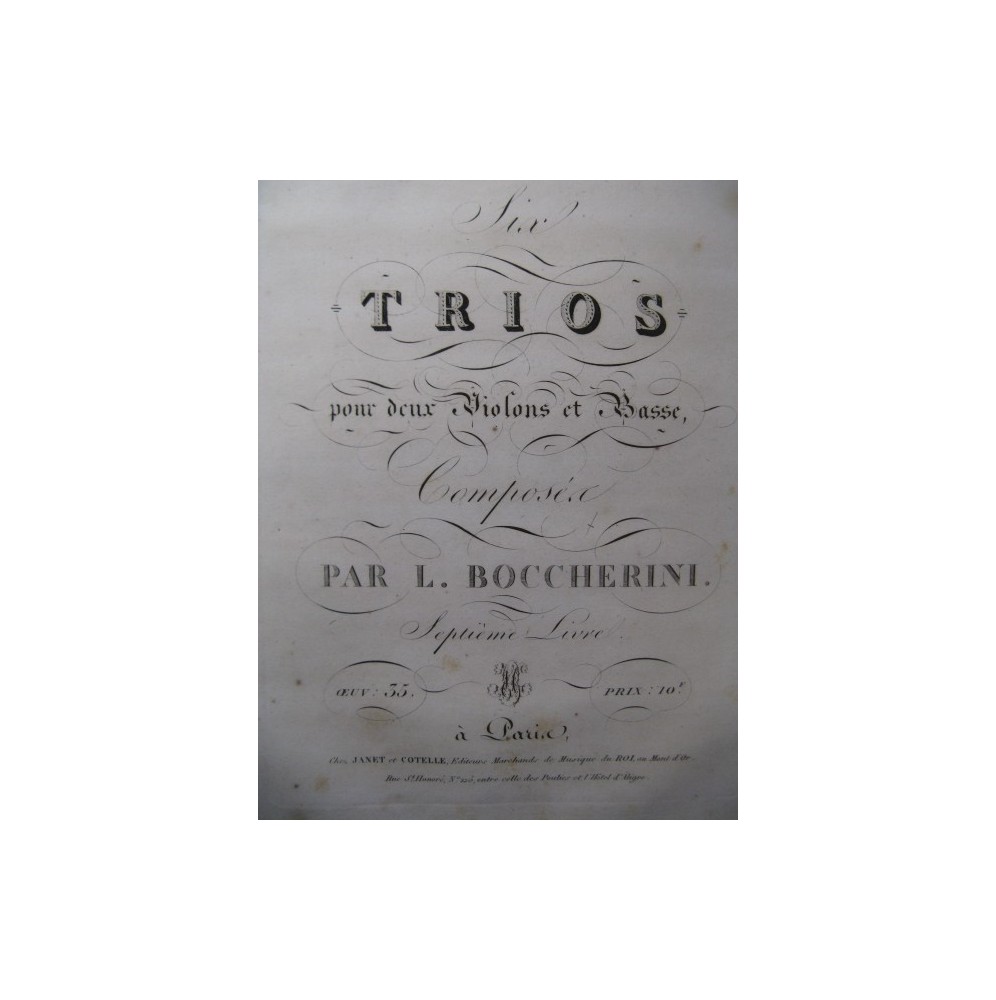 BOCCHERINI Luigi 6 Trios op 35 pour 2 Violons et Basse ca1820