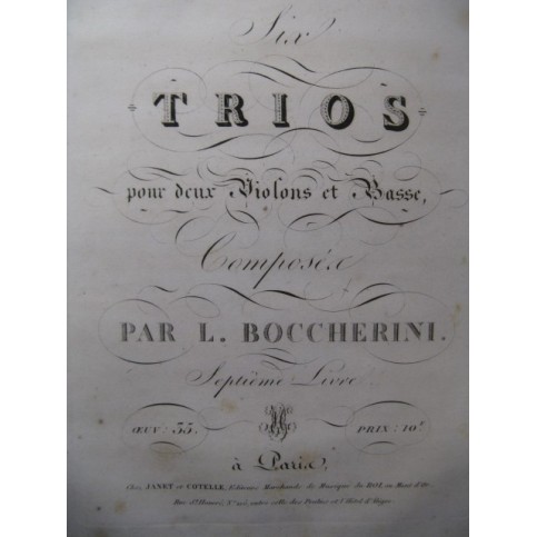 BOCCHERINI Luigi 6 Trios op 35 pour 2 Violons et Basse ca1820