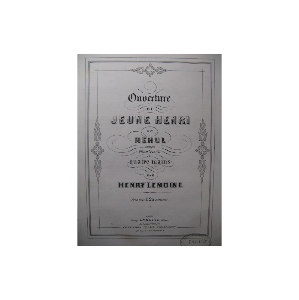 LEMOINE Henry Méhul Jeune Henri Piano 4 mains ca1860