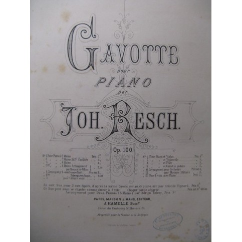 RESCH Joh. Gavotte Piano 4 mains ca1879