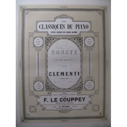CLEMENTI Muzio Sonate Ré Majeur op. 21 Piano ca1855