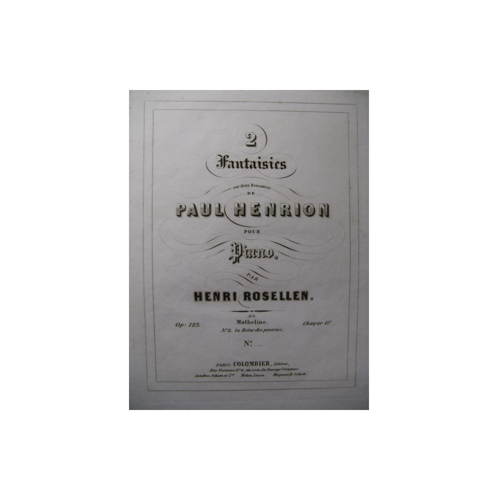 ROSELLEN Henri Fantaisie Matheline Paul Henrion Piano ca1850