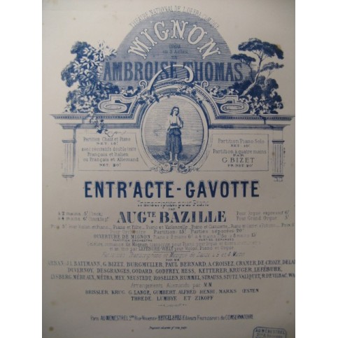 THOMAS Ambroise Entr'acte Gavotte G. Bizet Piano 4 mains ca1870