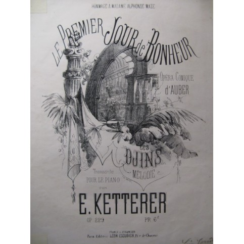 KETTERER Eugène Le Premier Jour de Bonheur Piano ca1870