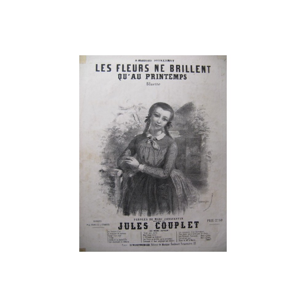 COUPLET Jules Les Fleurs ne brillent qu'au Printemps Chant Piano ca1860