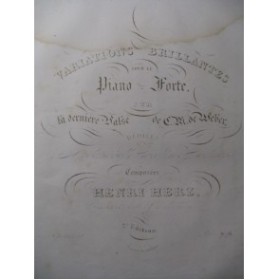 HERZ Henri Variations Dernière Valse de Weber Piano 1830
