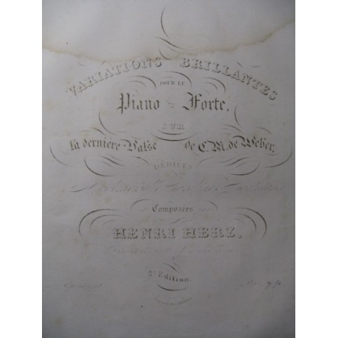HERZ Henri Variations Dernière Valse de Weber Piano 1830