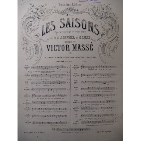 MASSÉ Victor Les Saisons Air Chant Orchestre ca1856