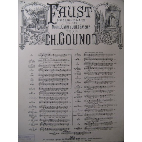 GOUNOD Charles Faust No 5 Cavatine Piano Chant XIXe