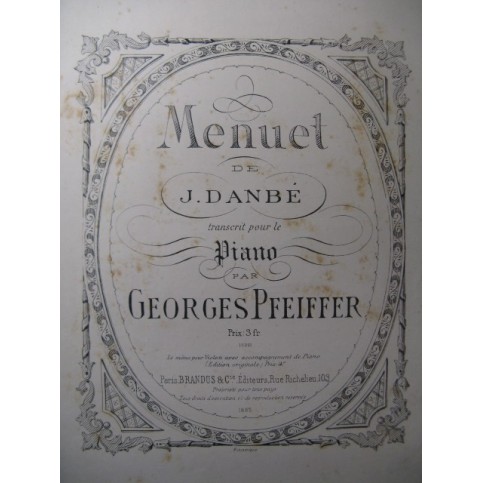 DANBÉ Jules Menuet Piano 1885