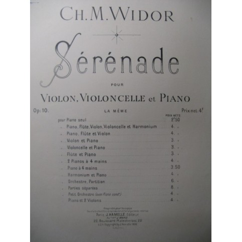 WIDOR Ch. M. Sérénade Piano Violon Violoncelle 1896