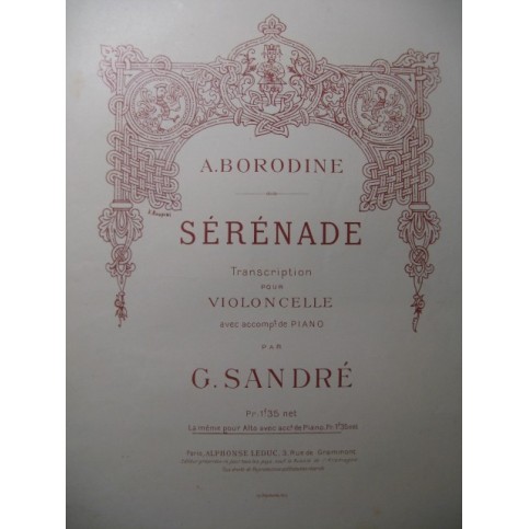 BORODINE Alexandre Sérénade Piano Alto ca1902