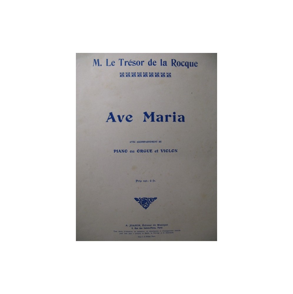 LE TRÉSOR DE LA ROCQUE Marie Ave Maria Chant Violon Piano ou Orgue