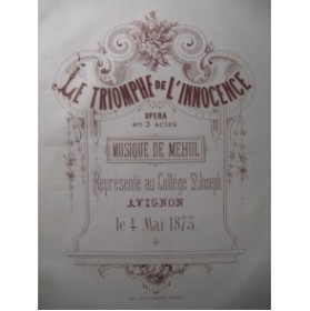 MÉHUL Le Triomphe de l'Innocence Chant Piano 1873