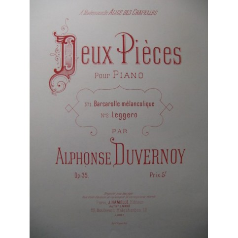 DUVERNOY Alphonse Deux Pièces op 35 Piano XIXe