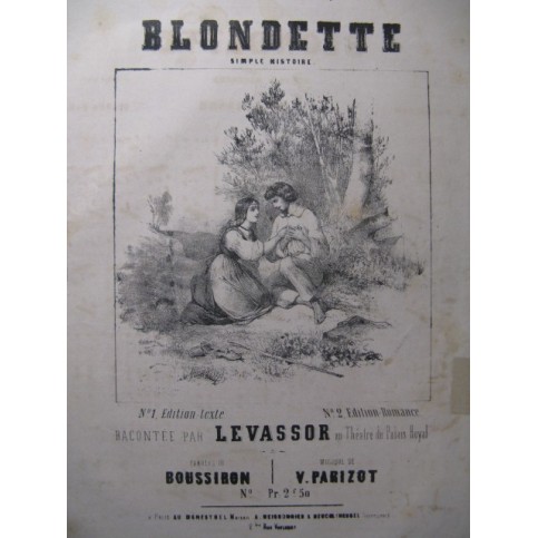 PARIZOT Victor Blondette Levassor Chant Piano ca1840