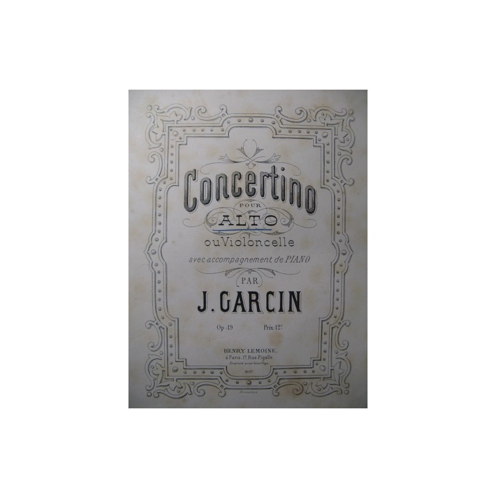 GARCIN Jules Concertino Piano Alto 1878