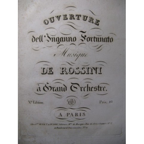ROSSINI G. Inganno Fortunato Ouverture Orchestre ca1820