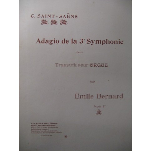 SAINT-SAËNS Camille Adagio de la 3e Symphonie Orgue 1898