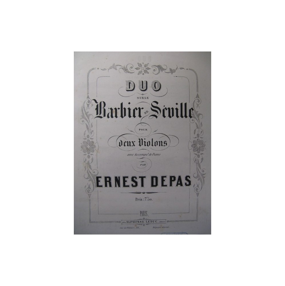 DEPAS Ernest Duo Barbier de Séville Piano 2 Violons ca1865