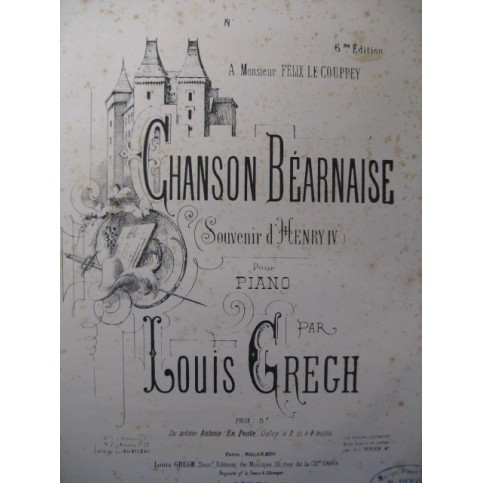 GREGH Louis Chanson Béarnaise Piano 1873