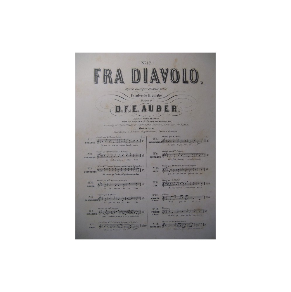 AUBER D. F. E. Fra Diavolo Pâques Fleuri Orchestre XIXe