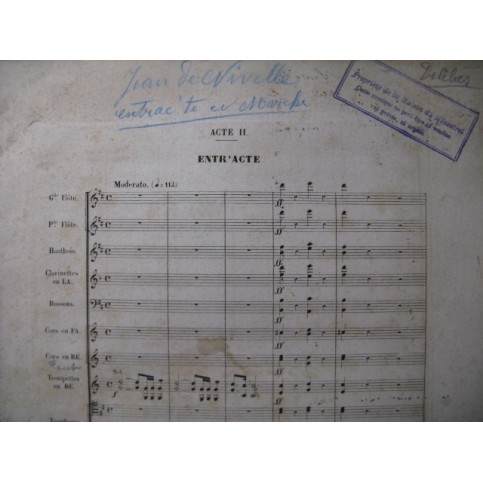 DELIBES Léo Jean de Nivelle Entr'acte Orchestre ca1880