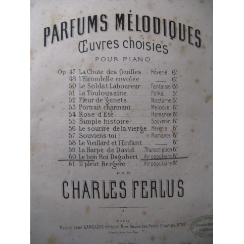 FERLUS Charles Le Bon Roi Dagobert Piano XIXe